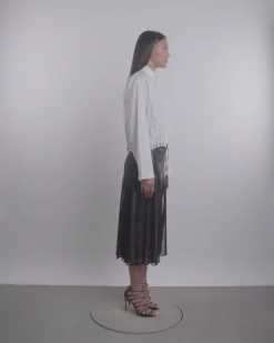 Alix Leather Strip & Lace Skirt