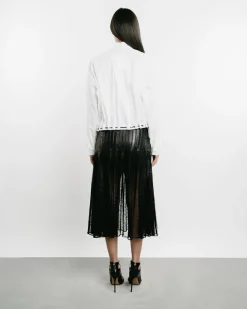 Alix Leather Strip & Lace Skirt