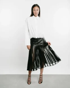 Alix Leather Strip & Lace Skirt