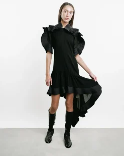 Asymmetric Pleated Georgette Dress