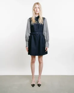 Belted Dress With Contrast Sleeves