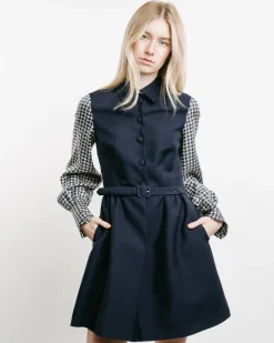 Belted Dress With Contrast Sleeves