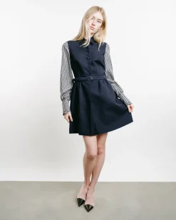 Belted Dress With Contrast Sleeves