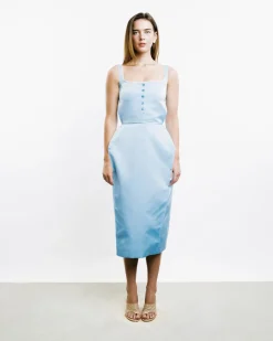 Buttoned Hip Pad Dress