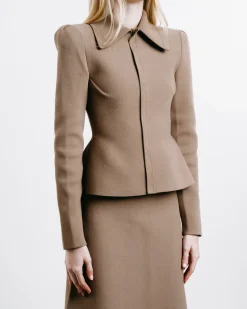 Crêpe Knit Peplum Collar Jacket