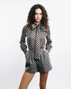 Dots Long-Sleeve Bow-Tie Shirt