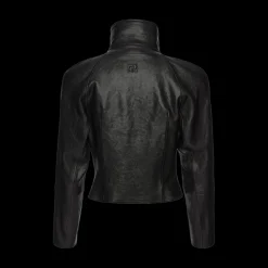 High-Collar Cropped Leather Jacket