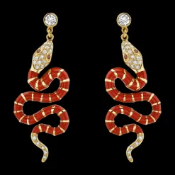 Nouvelle Diamond Red Enamel Serpent Earrings