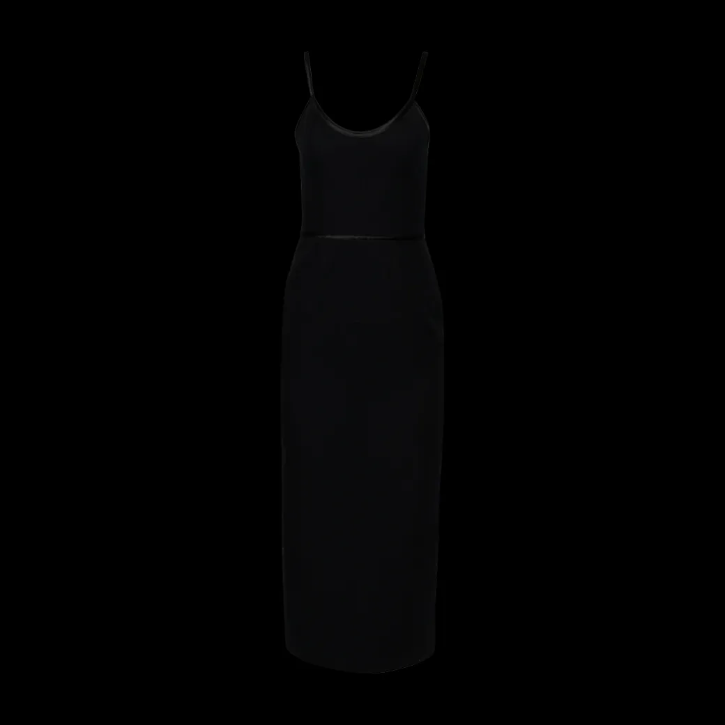 Satin Tipped Whipcord Wool Corset Maxi Dress