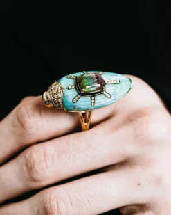 Scarab Turquoise Ring with Watermelon Tourmaline