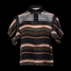 Short Sleeve Mixed Media Button-Up Shirt