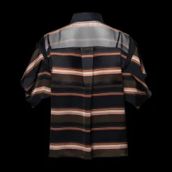 Short Sleeve Mixed Media Button-Up Shirt