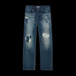 Straight-Leg Distressed Patchwork Jeans