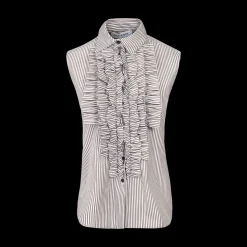 Striped Ruffle-Front Sleeveless Shirt