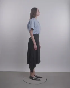 Wool Canvas Pleated Skirt