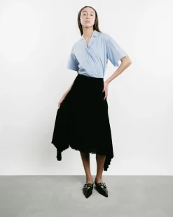 Wool Canvas Pleated Skirt