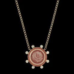 Yellow Gold Pink Opal Ruby Diamond Blossom Caspian Necklace